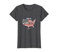 Made in America Patriotic US Flag Map Industrial T-Shirt, Women, Dark Heather Grey, S