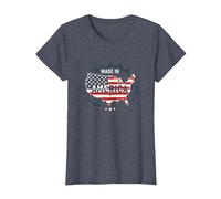 Made in America Patriotic US Flag Map Industrial T-Shirt, Women, Heather Blue, S