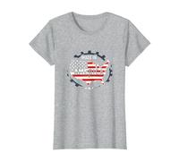 Made in America Patriotic US Flag Map Industrial T-Shirt, Women, Heather Grey, L