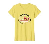 Made in America Patriotic US Flag Map Industrial T-Shirt, Women, Lemon, L