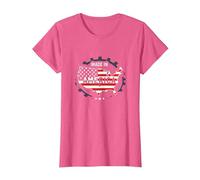 Made in America Patriotic US Flag Map Industrial T-Shirt, Women, Pink Heather, M