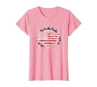 Made in America Patriotic US Flag Map Industrial T-Shirt, Women, Pink, M