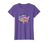 Made in America Patriotic US Flag Map Industrial T-Shirt, Women, Purple Heather, L