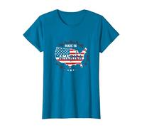 Made in America Patriotic US Flag Map Industrial T-Shirt, Women, Sapphire, XL