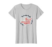 Made in America Patriotic US Flag Map Industrial T-Shirt, Women, Silver, 3XL