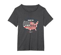 Made in America Patriotic US Flag Map Industrial T-Shirt, Women's Plus, Dark Heather Grey, 1X