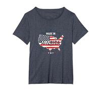 Made in America Patriotic US Flag Map Industrial T-Shirt, Women's Plus, Heather Blue, 5X