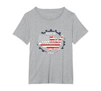 Made in America Patriotic US Flag Map Industrial T-Shirt, Women's Plus, Heather Grey, 3X