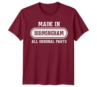 Made in Birmingham All Original Parts Mens Graphic T-Shirt England City Vintage Tee L Burgundy