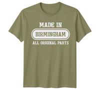 Made in Birmingham All Original Parts Mens Graphic T-Shirt England City Vintage Tee L Classic Olive