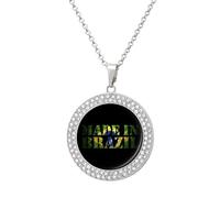 Made in Brazil Viitage Flag Vintage Necklace Gold Silver Pendant Jewelry Lady Multicolored Diamond Necklaces with Chain