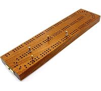 Made in Britain Continuous 2 Track Hardwood Cribbage Board - 30cm (12") with Peg Storage - Supplied with 4 Metal Pegs