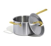 Made In Cookware - 4 Quart Stainless Steel Saucepan with Lid (Antique Brass Handle) - 5 Ply Stainless Clad - Professional Cookware - Crafted in Italy - Induction Compatible