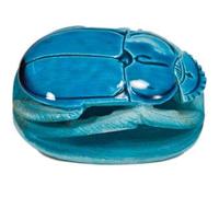 Made in Egypt - Hand Carved Soapstone Scarab - 3" - Glossy Blue - Ancient Egyptian Collectible
