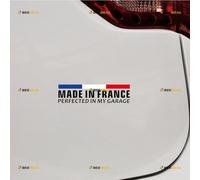 Made in France Perfected in My Garage Sticker Decal Vinyl French Flag Barcode Design - Black + Tricolor 15.2cm - for Car Boat Laptop Cup No Background Die-Cut