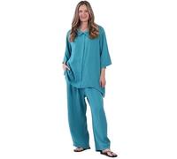 Made In Italy Cowl Neck Solid Cotton Top Azure One Size (UK Fit 10-14)
