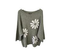 Made in Italy Moda Fashion - Khaki - Women's Wool Mix Lightweight Knit Jumper - Cosy Floral Pullover - One Size Fits UK 8-16