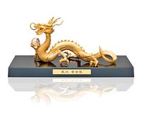 マックスコスメジャパン Made in Japan-Great Luck Feng Shui Golden Dragon-with a Crystal Ball to Make Wish Come True, Dragon Figurine-Traditional Craft Takaoka copperware, with Bookmark Type loupe