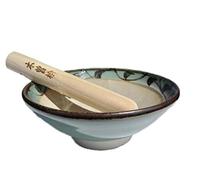 Made in Japan Mortar and Pestle Suribachi and Surikogi Set Medium 7.28 Inches Pale Blue Green with Arabesque Pattern Authentic Mino Ware Pottery M872-39