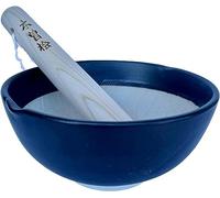 Made in Japan Ripple Ridge Mortar & Pestle (Suribachi & Surikogi) Set 6.6 inches, for Both Right and Left Handed, Black, Authentic Mino Ware Pottery M87234
