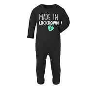 Made in Lockdown - Baby Arrival with Heart Padlock Baby Romper Jumpsuit with feet, 3-6 Months, Black