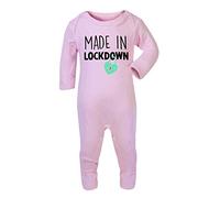 Made in Lockdown - Baby Arrival with Heart Padlock Baby Romper Jumpsuit with feet, 3-6 Months, Pastel Pink