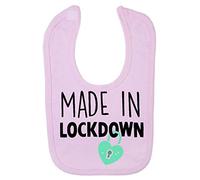 Made in Lockdown - Baby Arrival with Heart Padlock Cotton Baby bib - Pastel Pink