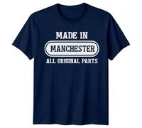 Made in Manchester All Original Parts Travel Mens Graphic T-Shirt British Landmark Tee L Navy Blue