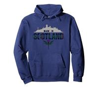 Made in Scotland Tartan Skyline Thistle Pride Pullover Hoodie, Adult Unisex, Navy, S