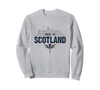 Made in Scotland Tartan Skyline Thistle Pride Sweatshirt, Adult Unisex, Heather Grey, L