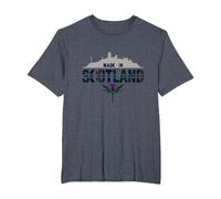 Made in Scotland Tartan Skyline Thistle Pride T-Shirt, Men's Big and Tall, Heather Blue, 3X Tall