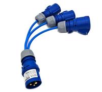 Made in the UK 3-Way 16A CEE Splitter Power Distribution Cable (0.3 Metre Cables)
