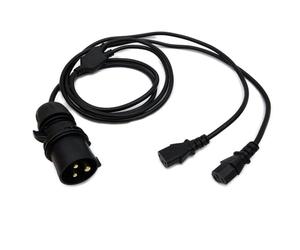 Made in the UK Stage, DJ, Sound and light 16A 230v CEE Plug to Two C13 IEC Socket Connectors. Black 2M. Server Power, Data Centre Etc