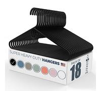 Made in USA Super Heavy Duty Plastic Clothes Hangers - 18pk Black - Bulk Pack Available (20, 30, 50, 100) - Strong Closet Hangers for Clothing