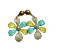 MaDe Jewel Pastel Petal Charm Earrings| Gold base with Light Beige, Lemon Yellow, Sky Blue enamel and White Pearl center, large, Enamel, No Gemstone