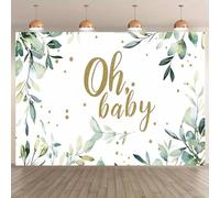 Made of polyester background fabric - elegant "Oh Baby" design with watercolor leaves and golden decorations 200x140CM