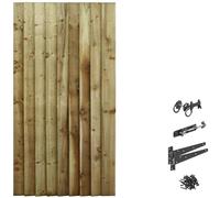 Made to Measure 6ft Wooden Garden Gate, Ring Latch Fixing Kit, Custom Feather Edge Semi-Braced Flat Top Treated Timber Door for Outdoor Pathway Home Access, MAX 180cm High x MAX 90cm Wide