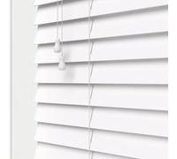 Made to Measure White Wooden Venetian Blinds - Faux Wood, Moisture & Flame Resistant, Cord Control, Light & Privacy Control, Ideal for Kitchen & Bathroom Windows