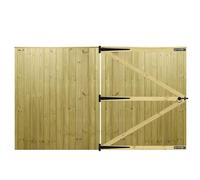 MADE TO MEASURE Wooden Double Driveway Gates Pair Bespoke Lighter Semi-Braced Framing with Interlocked Tongue & Groove Boards Flat Top Design <6ft (180cm) High x <10ft (305cm) Wide +600mm Hinge Pack