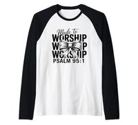Made to Worship Bow Psalm 95:1 Christian Faith Graphic Women Raglan Baseball Tee