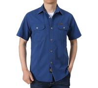 Made with 100% Cotton Short Sleeve Shirts Men Army Military Style Solid Shirt Formal Or Casual Shirt Simple Work Shirts Comfortable Button Down Shirt Soft Cooling Everyday Athletic Wear Blue