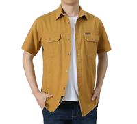 Made with 100% Cotton Short Sleeve Shirts Men Army Military Style Solid Shirt Formal Or Casual Shirt Simple Work Shirts Comfortable Button Down Shirt Soft Cooling Everyday Athletic Wear Yellow