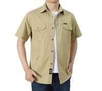 Made with 100% Cotton Short Sleeve Shirts Men Army Military Style Solid Shirt Formal Or Casual Shirt Simple Work Shirts Comfortable Button Down Shirt Soft Cooling Everyday Athletic Wear Khaki