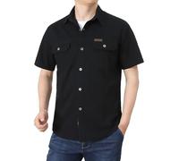 Made with 100% Cotton Short Sleeve Shirts Men Army Military Style Solid Shirt Formal Or Casual Shirt Simple Work Shirts Comfortable Button Down Shirt Soft Cooling Everyday Athletic Wear Black