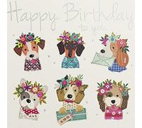 Made with Love Female Open Birthday Card from the Range - Dogs & Flowers - Foil & Embossed Finish