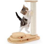 Made4Pets Cat Scratching Post Cat Scratcher Kitten Toys for Indoor Cats Wooden Ball Track Two-Layer Modern Sisal 17.7" Tall Scratch Post Interactive Toy with Dangling Ball