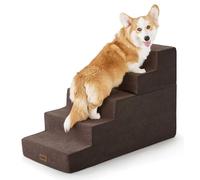 Made4Pets Cat Stairs for Bed, Pet Steps Puppy Dog Ladder for Old Cats, Doggie Step Stool for Small Dogs with Storage, Dog Ramps for Sofa High Beds, Two-Steps Foldable Doggy Bed Stair Perch,Brown