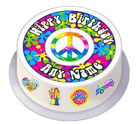 Made4You 1960's Birthday Peace and Love - Personalised Edible Round Cake Topper