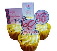 Made4You 60th Birthday Female Funny, Edible Cupcake Toppers - Stand-up Wafer Cake Decorations (Pack of 12)