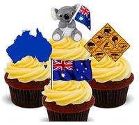 Made4You Australia Fun Pack, Edible Cupcake Toppers - Stand-up Wafer Card Toppers (24 Pack) - Green, Gold